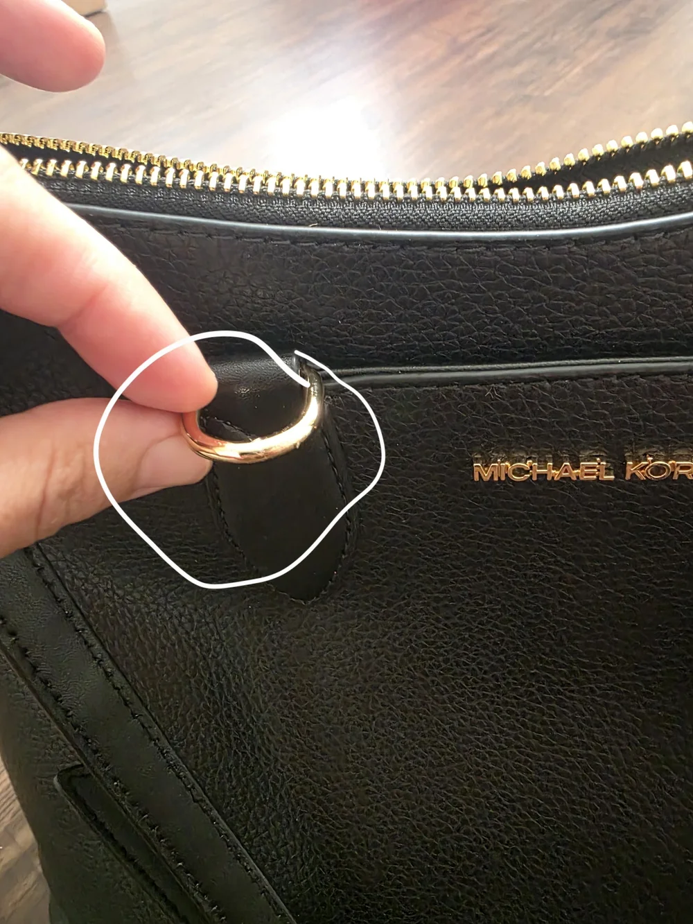 Michael Kors Black Leather Satchel with Gold Hardware
